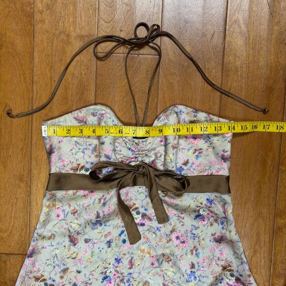 VTG Betsey Johnson Womens Silk Foral Dress Size 6 Halter Shirred Fairy Y2K 90s - Picture 4 of 9